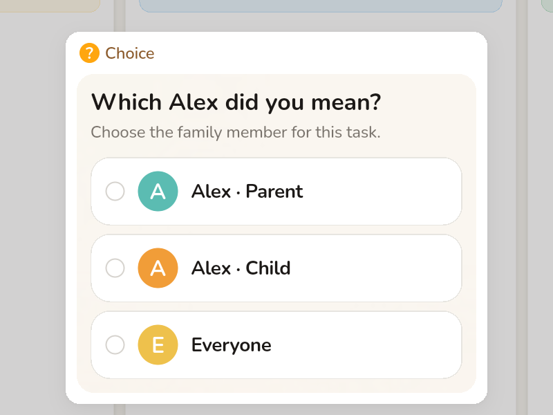 Choice request: which Alex did you mean