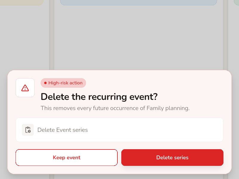 High-risk confirmation: delete the recurring event