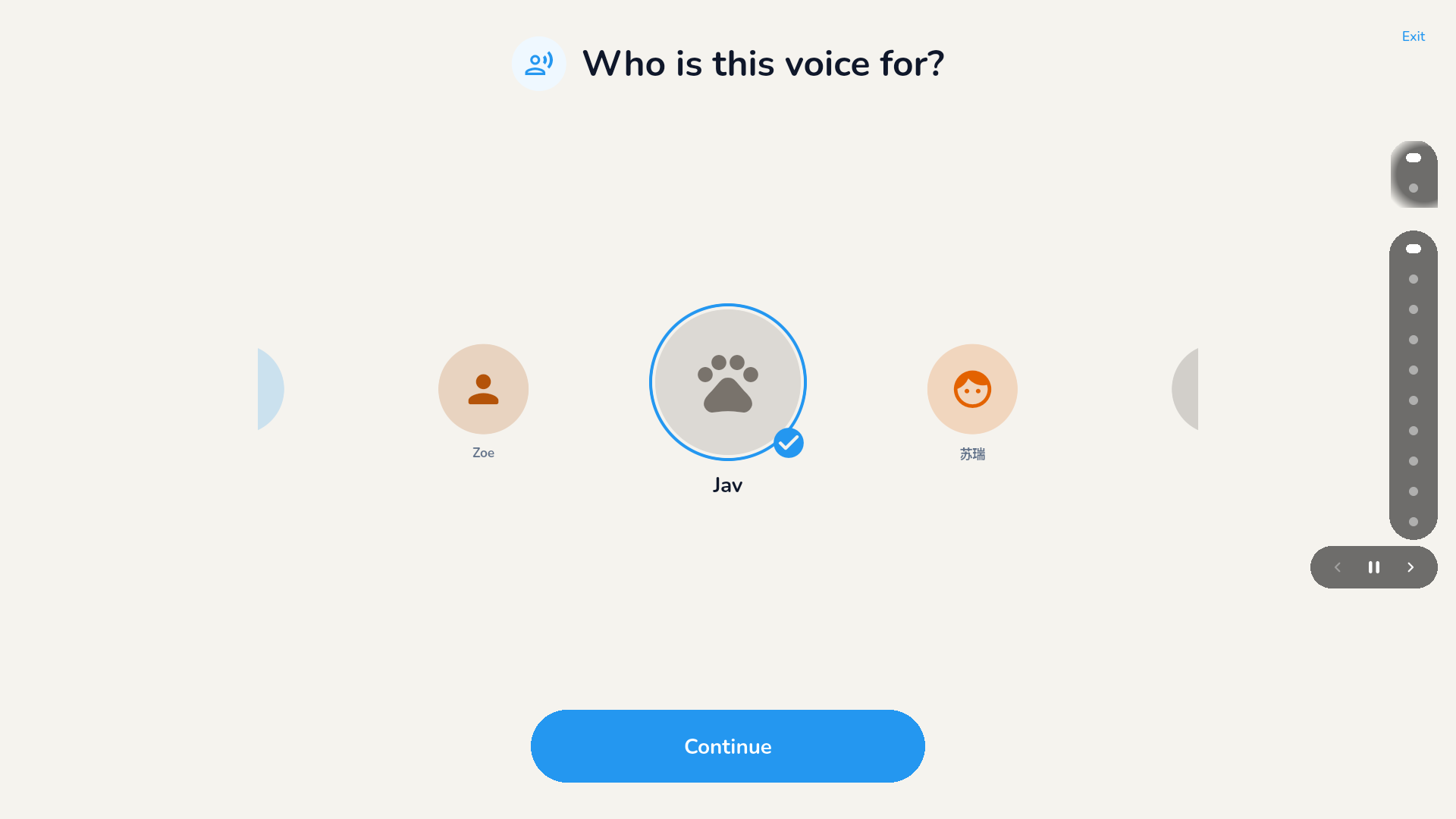 Voice enrolment prototype, carousel treatment