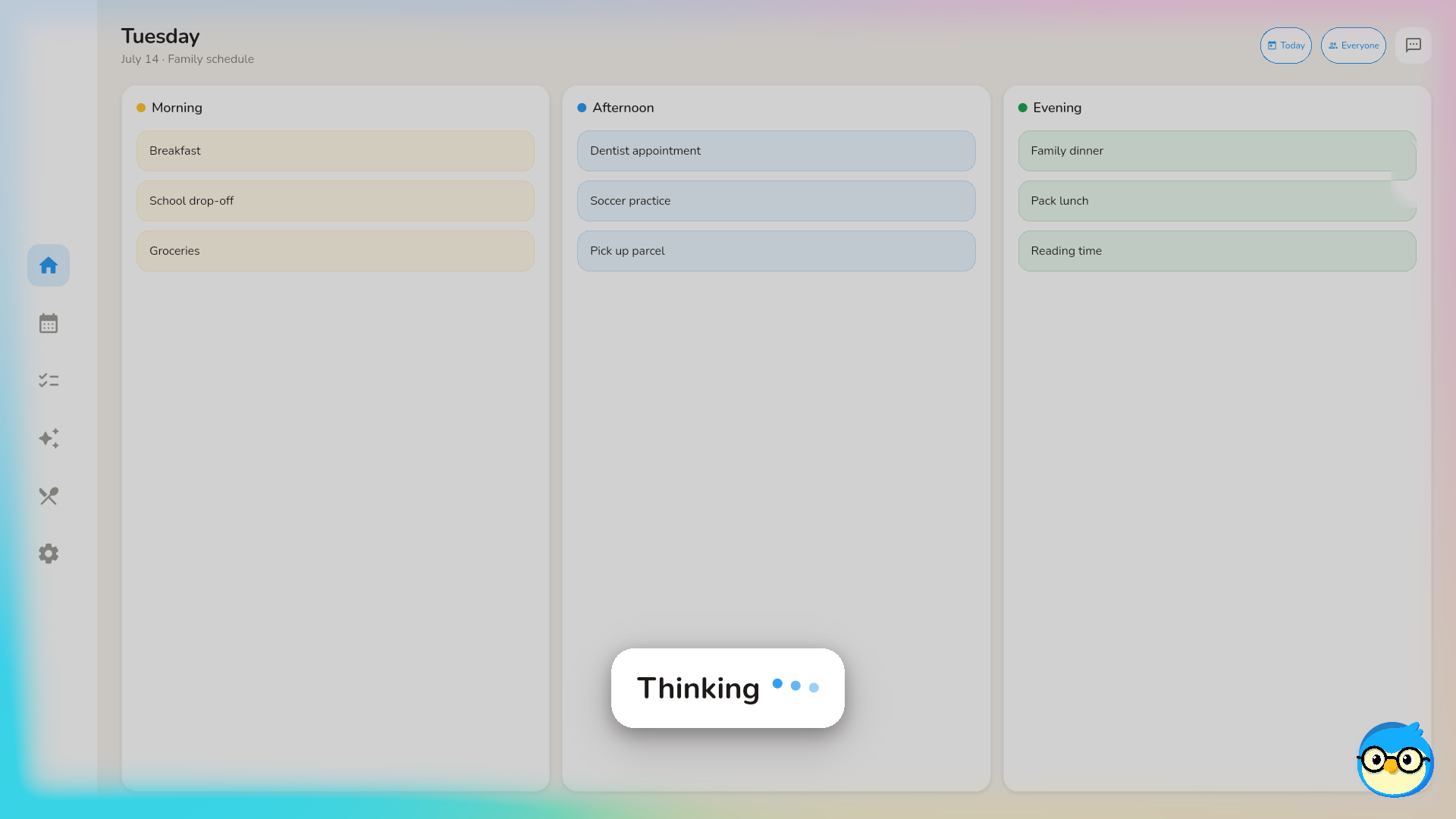 Thinking: the same bubble with a different verb while the request is processed