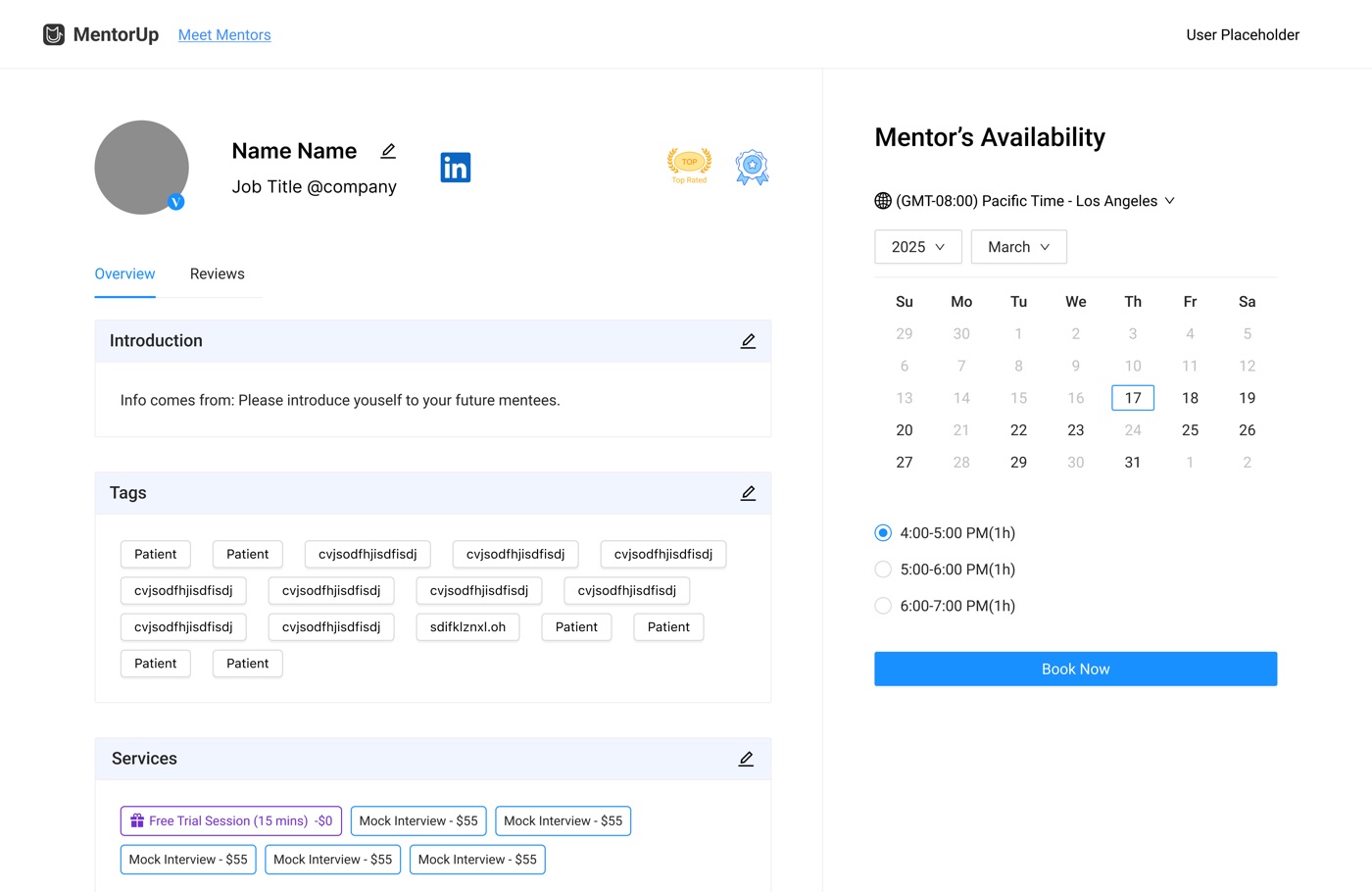 MentorUp · mentor profile screen